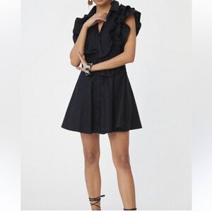 Maeve‎ Anthropologie Button Front Ruffled Little Black Mini Dress Size 4